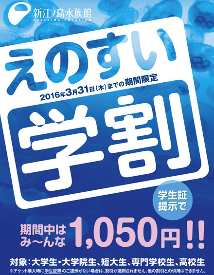 新江ノ島水族館は高校生から大学院生を対象に「えのすい学割」キャンペーンを実施