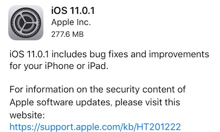 アップルはiPhoneとiPad向けにバグ修正と機能改善した「iOS11.0.1」をリリース