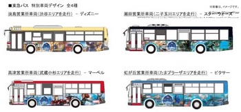 東急バスのラッピングイメージ（全4種）