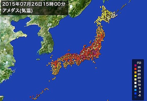 7月26日は気温が上昇して日本全国127地点で35度以上を観測！東京都心や横浜などは今年初めての猛暑日