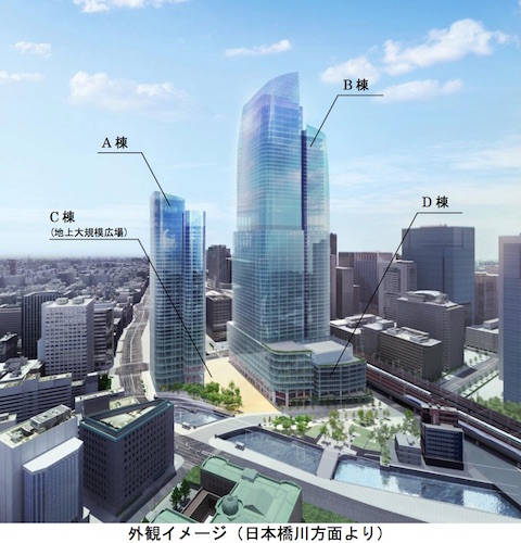 「常盤橋街区再開発プロジェクト」日本橋川方面からの外観イメージ