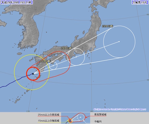 台風16号は19日夜から20日朝にかけて九州南部に接近